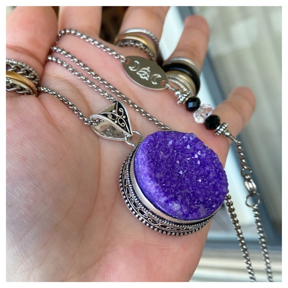 Silverskylight Jewelry - 925 Sterling silver purple druzy gemstone necklace